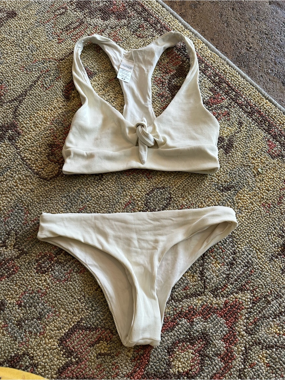 NWOT L*Space Ridin High ribbed bikini set cream small - Picture 2 of 5